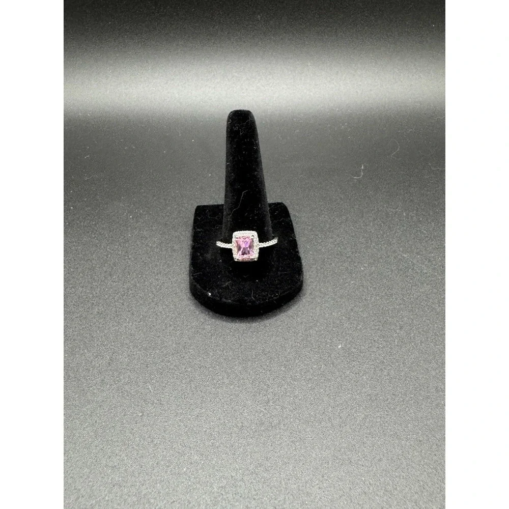 925 Sterling‎ Silver Square Pink Cubic Zirconia Cocktail Ring - Size 10